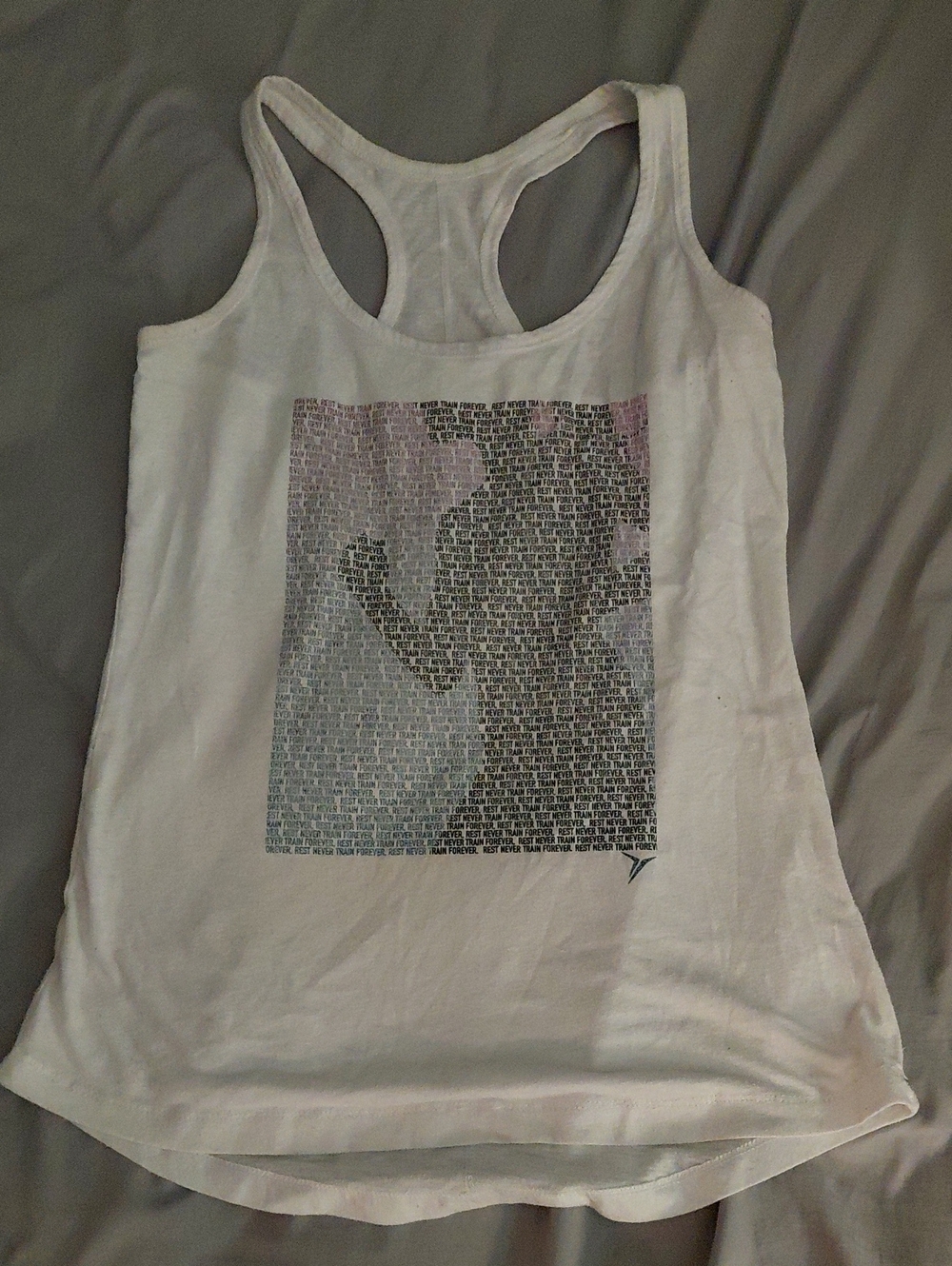 Old Navy White Racerback Tank with Multicolor Jogger Silhouette Graphic